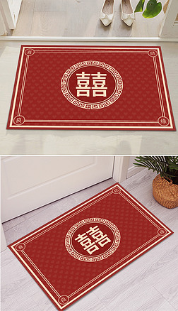 红色中国风简约喜庆中式婚庆婚礼结婚地垫门垫图案