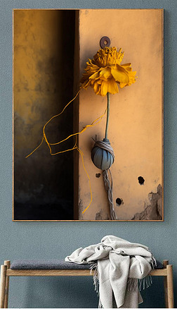 黄色花朵挂件悬挂式风格松散的笔触概念性雕塑Cinestill 50DHopi艺术泥土色调丹色画风格