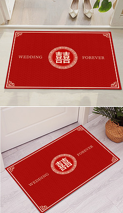 红色中国风简约喜庆中式婚庆婚礼结婚地垫门垫图案