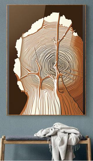 黑白树干树木装饰画|木桩树干树木图形线条暖色调编辑插图