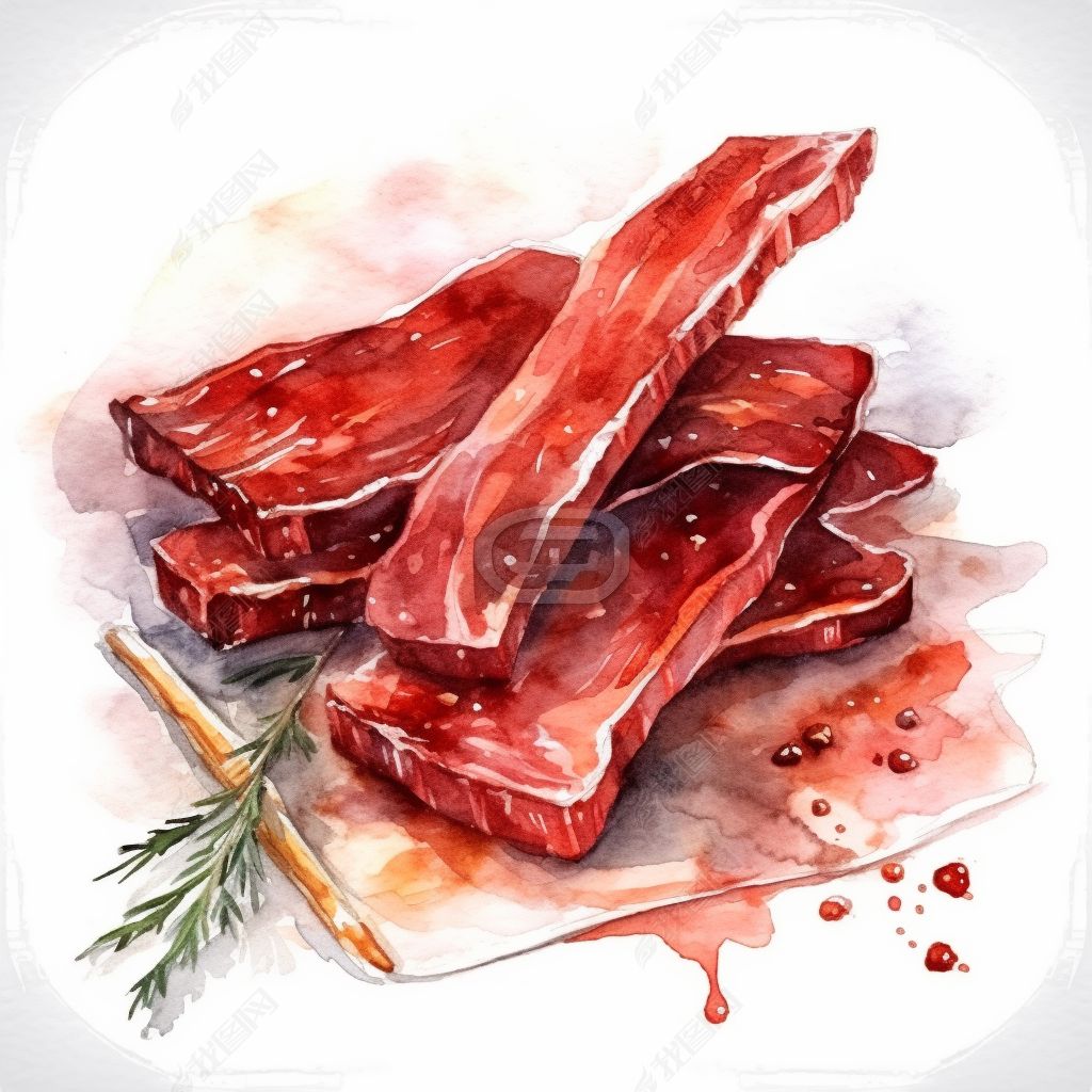 卡通风格牛肉干水彩插画图片欣赏