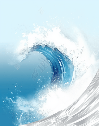 逼真海洋画风的免费波浪插画