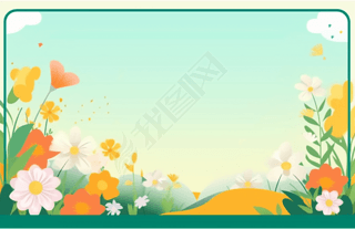 花朵边框PNG图片可爱卡通风格的黄色花田中的透明背景图片