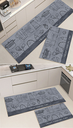 简约灰色厨房地垫硅藻泥卡通地毯pvc门口玄关脚垫