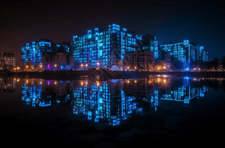 蓝色光网城市未来科技与现代感的完美结合