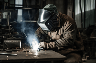 现场工业焊接工人的免费版权照片UHD风格劳动描绘调色大师计算机辅助制造暗灰色和靛蓝色的明亮灯光