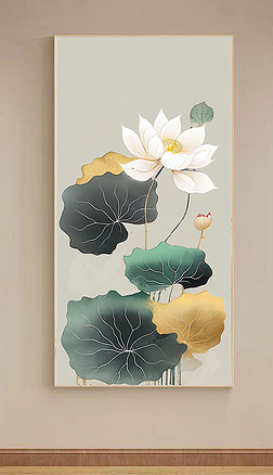 荷花入户客厅壁画玄关走廊过道装饰画聚财新中式挂画