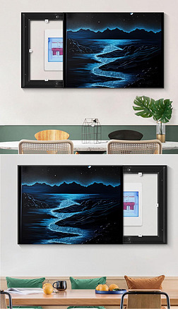 现代克莱因蓝荧光海手绘大海电表箱装饰画