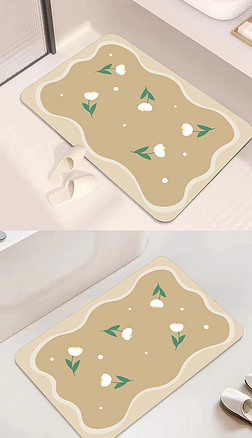 奶油风现代简约复古花卉郁金香浴室地垫