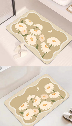 奶油风现代简约复古花卉浴室地垫