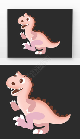 棕色可爱手机壁纸免抠元素|粉色可爱小恐龙棕色微笑插画元素