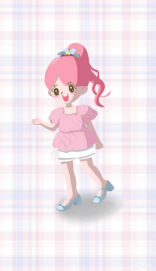 粉色可爱卡通小女孩奶茶人物插画海报女性背景元素