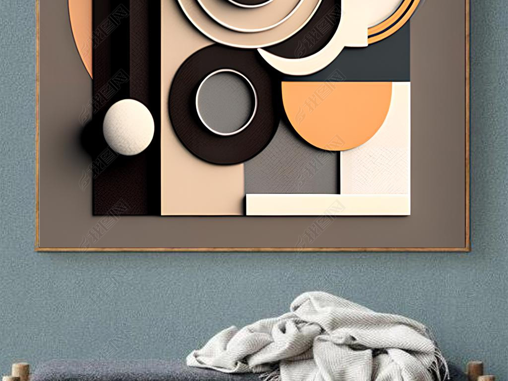 现代主义地毯设计  圆形与浓淡棕色和米色的 Bauhaus 风格图案
