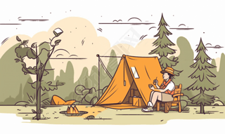 户外露营插画免费矢量艺术静谧冥想风格