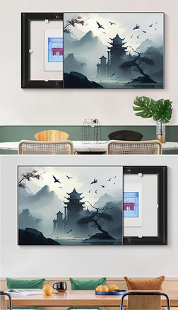 新中式中国画花鸟山水艺术电表箱装饰画