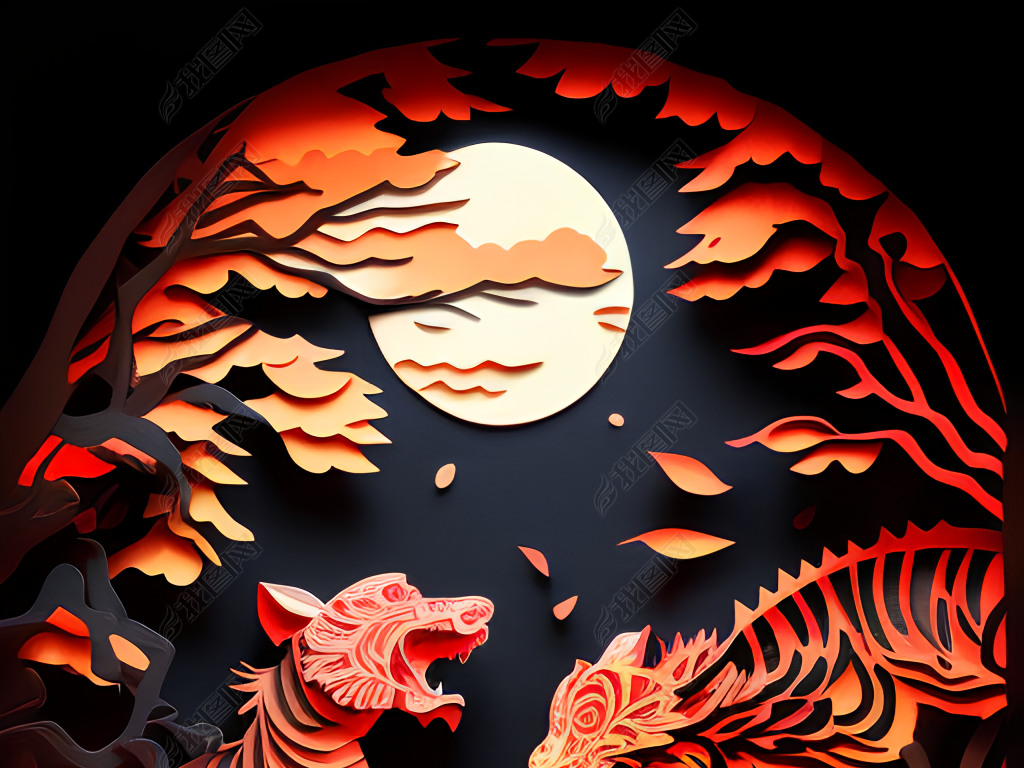 Paper Cut Craft Dragon and Tiger Battle in Chinese Mythology廭ͼ