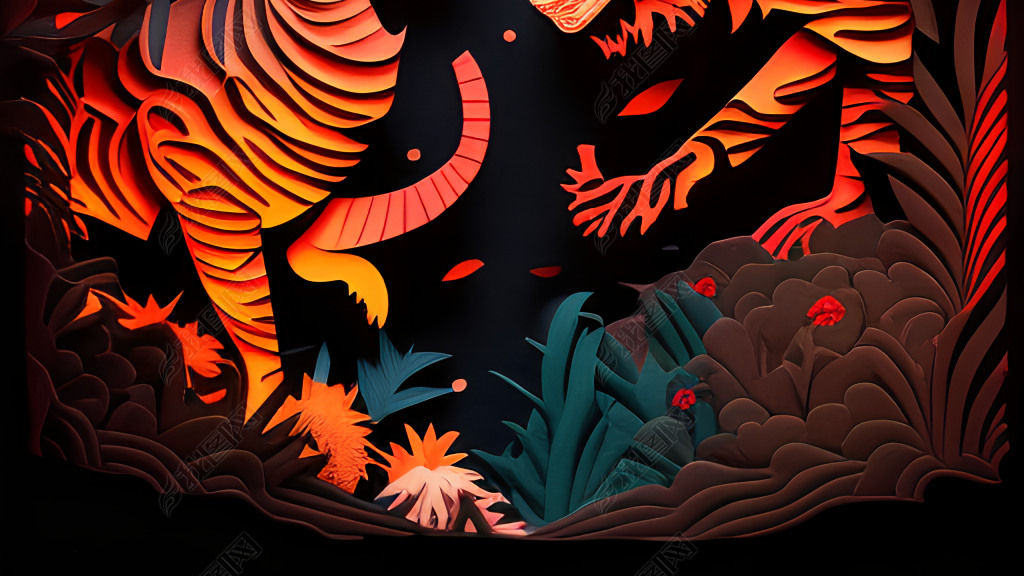 Paper Cut Craft Dragon and Tiger Battle in Chinese Mythology廭ͼ