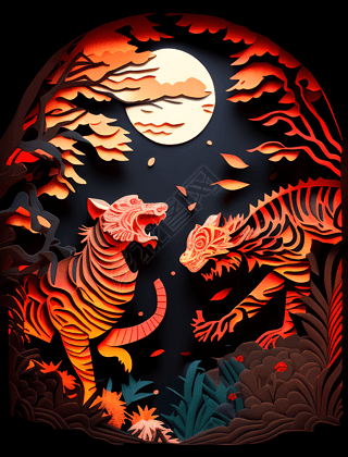 Paper Cut Craft Dragon and Tiger Battle in Chinese Mythology廭ͼ