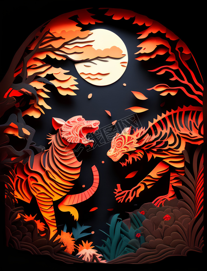 Paper Cut Craft Dragon and Tiger Battle in Chinese Mythology廭ͼ