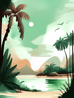 水彩风景插画免费下载热带象征主义红棕色和浅绿色元素
