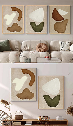 现代抽象几何油画肌理组合客厅装饰画2