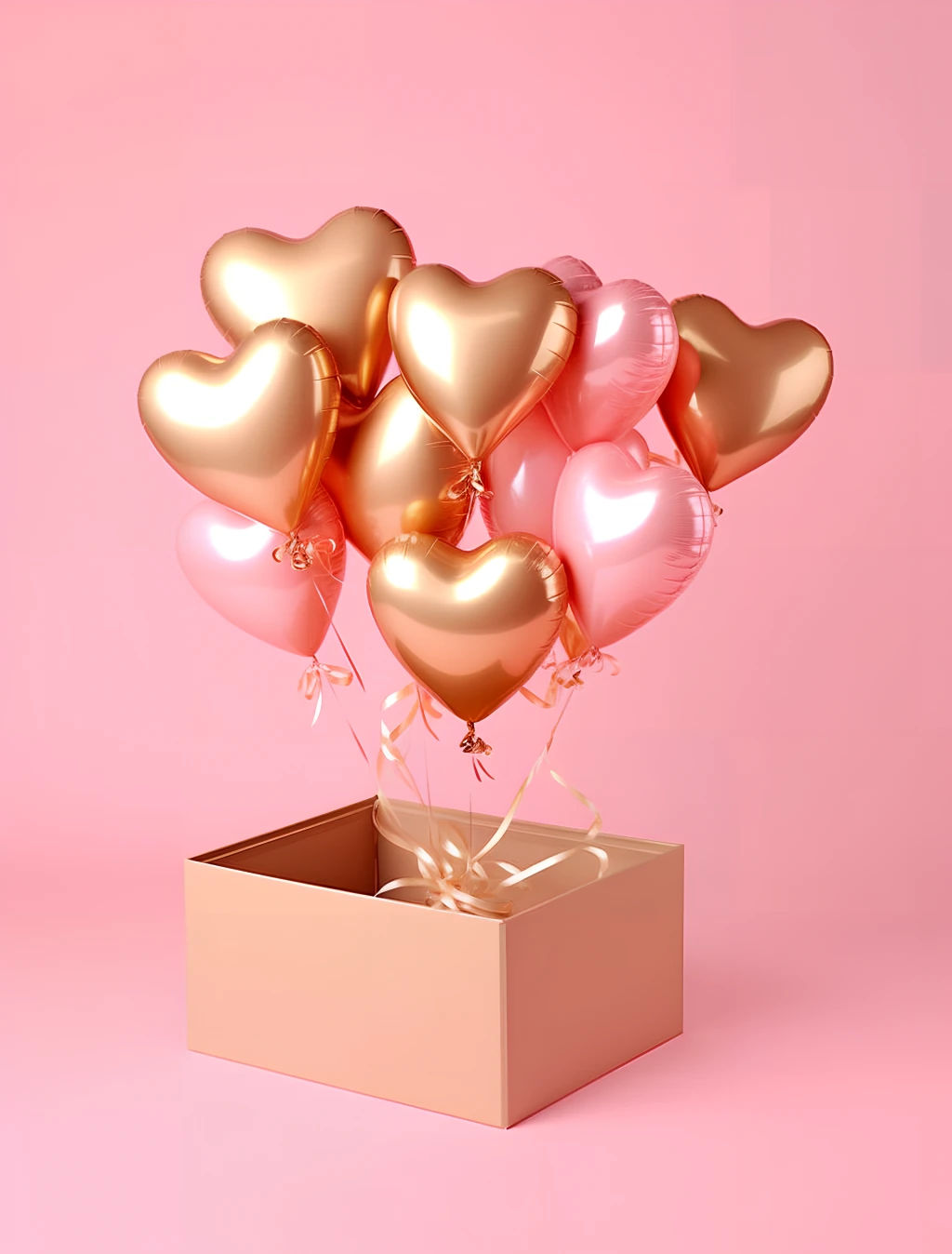 情人节粉色立体气球礼盒礼物元素