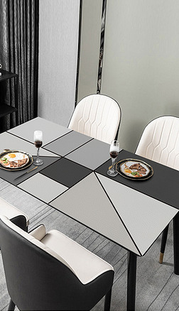 北欧现代极简风几何线条茶几垫皮革餐桌垫桌布