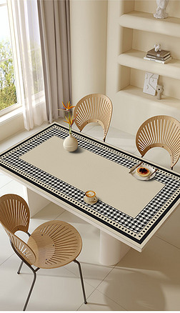 北欧现代极简风几何线条茶几垫皮革餐桌垫桌布