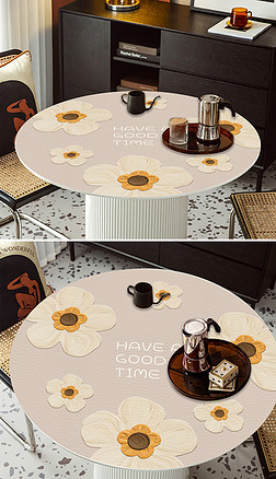 现代简约桌布轻奢奶油风花卉茶几圆形花朵桌垫台布