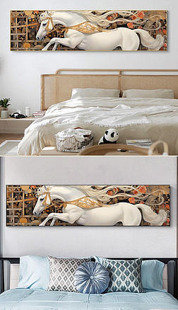 现代轻奢华丽纹理马艺术装饰床头画五