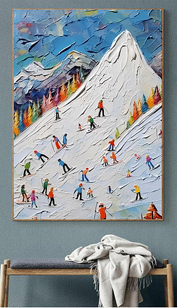 手绘油画客厅抽象肌理装饰画风景雪山入户玄关挂画2