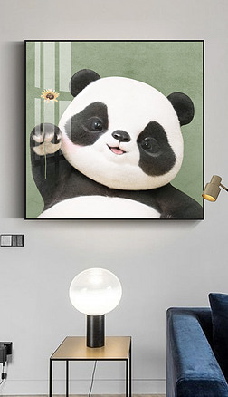 玄关装饰画餐厅壁画熊猫摆画北欧温馨卧室床头挂画