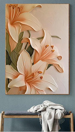 奶油风纯手绘立体花卉客厅肌理挂画装饰画