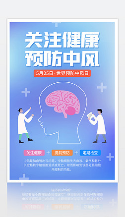 关注健康医疗大脑结构世界预防中风日节日海报设计