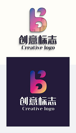 B字母渐变色变形LOGO设计娱乐游戏创意笑脸标志