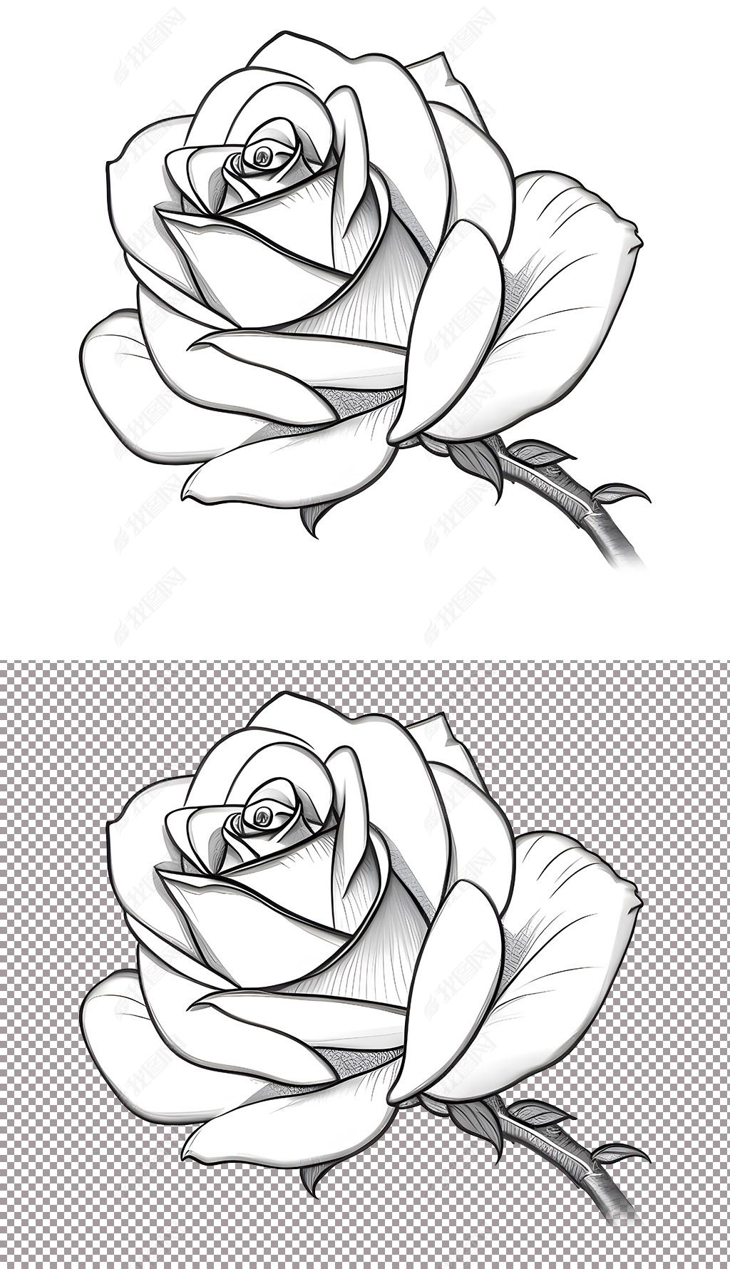 原创玫瑰花简笔画一朵花朵素描鲜花手绘(2)-版权可商用