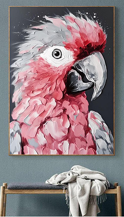 小清新油画抽象鹦鹉肌理画动物装饰画