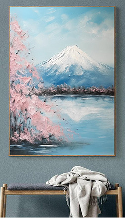 日式樱花富士山装饰画肌理画