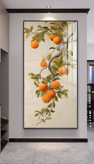 玄关装饰画现代轻奢走廊过道挂画事事如意柿子画壁画