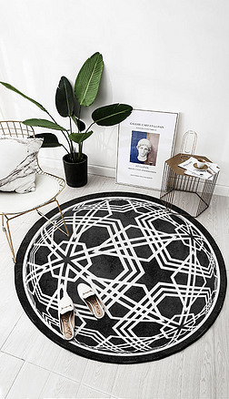 现代抽象几何线条圆形地毯地垫脚垫