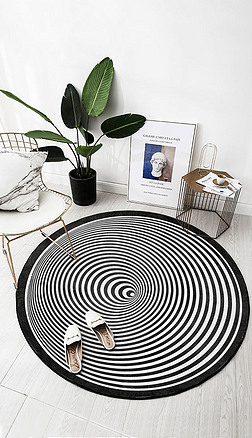 现代抽象几何线条圆形地毯地垫脚垫