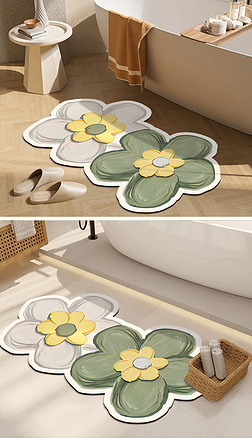 现代简约奶油花朵ins家居地毯硅藻泥防滑浴室地垫