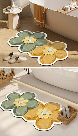 现代简约奶油花朵ins家居地毯硅藻泥防滑浴室地垫
