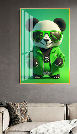 现代简约卡通萌酷熊猫儿童房装饰画无框画(11)
