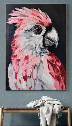 动物美食节装饰画|小清新油画抽象鹦鹉肌理画动物装饰画
