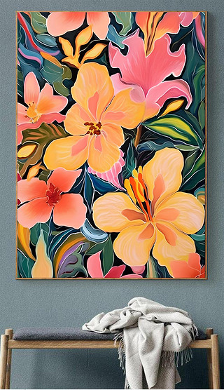 百合花抽象彩色花卉装饰画花朵挂画