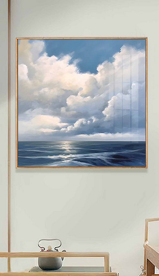 北欧装饰画油画天空云彩大海客厅风景装饰画