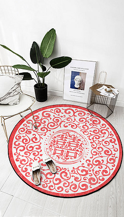 新中式花纹圆形喜字中式婚庆红地毯