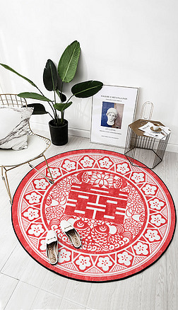 新中式花纹圆形喜字中式婚庆红地毯