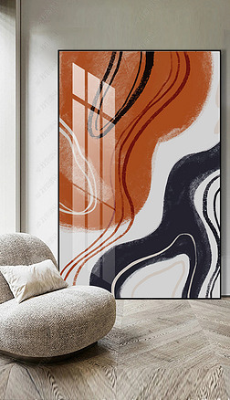 原创三联幅北欧现代艺术手绘抽象线条玄关客厅装饰画